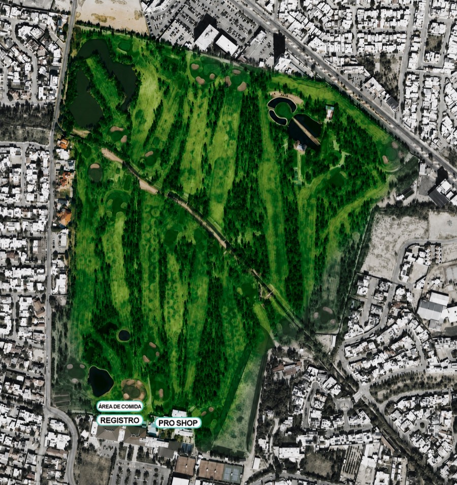 Mapa del Club Campestre de Ciudad Juárez con hoyos interactivos